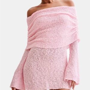 Meshki Marisol Off Shoulder Boucle Mini Dress